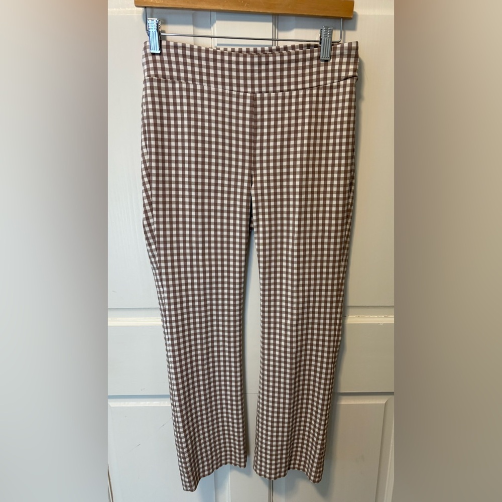 J. McLaughlin Masie gingham check tan stretch women’s coastal pants 6 s small